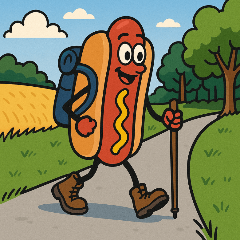 clip art image of a hiking hot dog